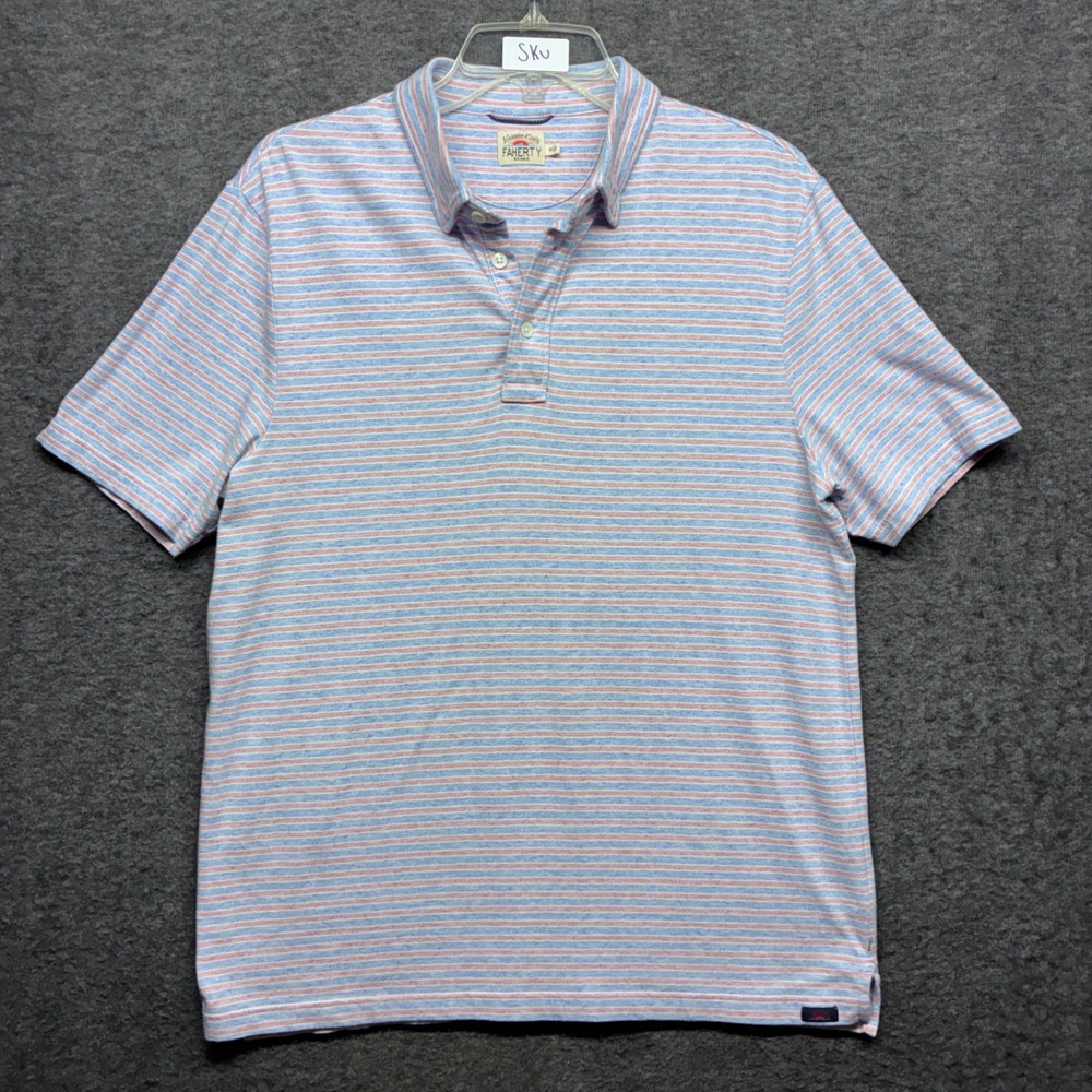 Faherty Brand Mens Striped Polo Shirt Blue Red White Organic Cotton Modal Size M